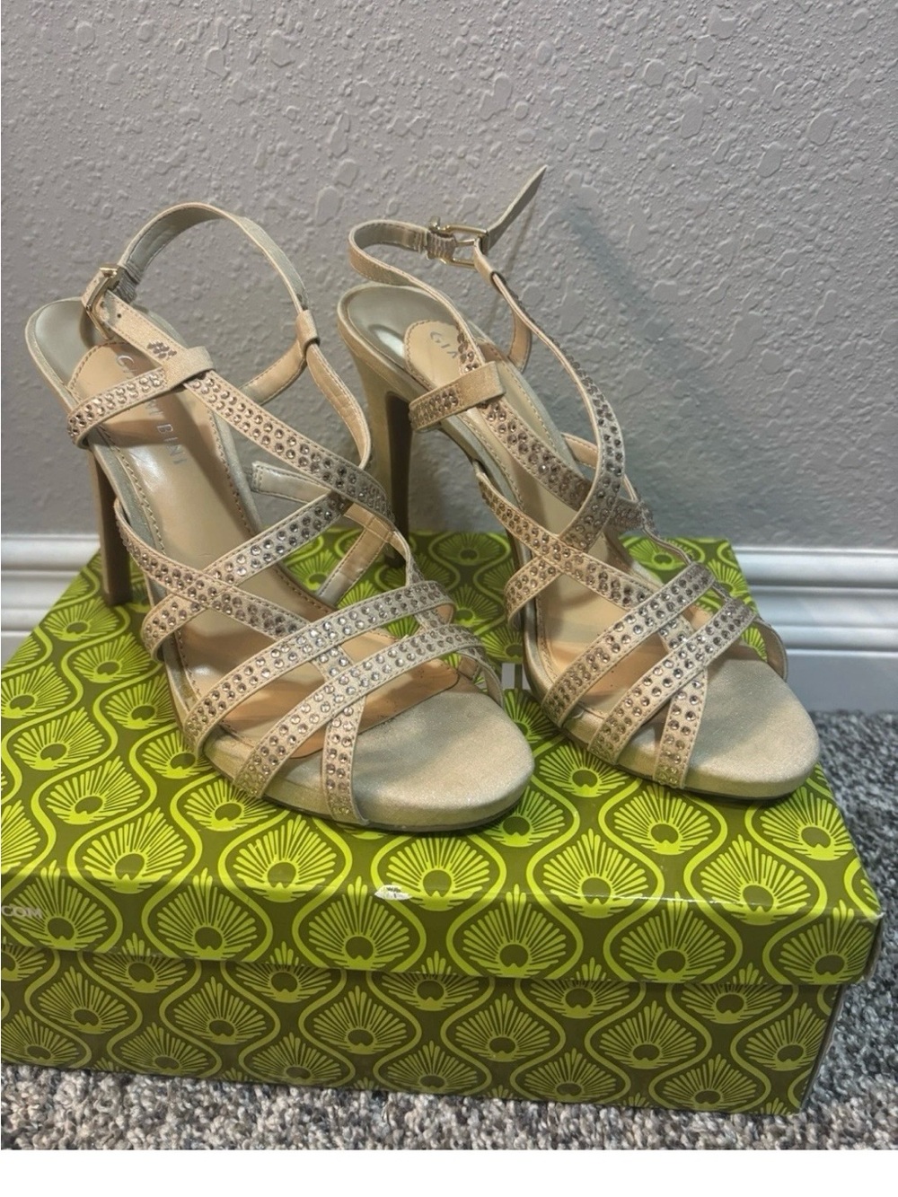 Gianni Bini Champagne Strappy Crystal High Heels